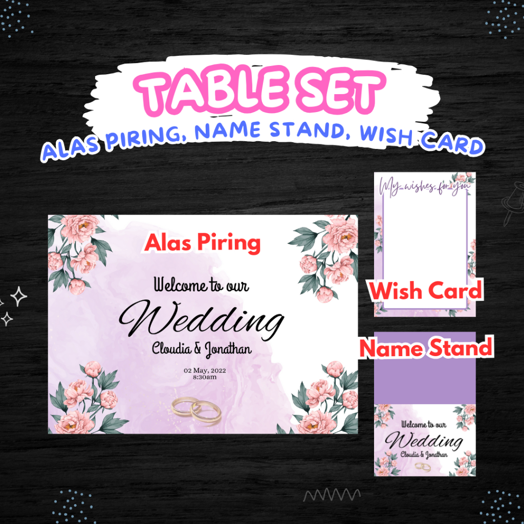 Table set aksesoris dekor meja alas meja name stand baby shower pink floral sweet seventeen birthday