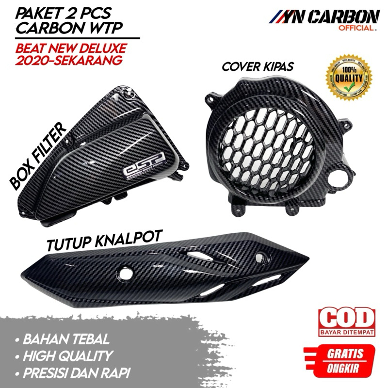 Paket 3 Pcs Carbon Beat New Deluxe 2020 Cover Kipas Beat New 2020 Tutup Knalpot Beat 2020 Carbon Har