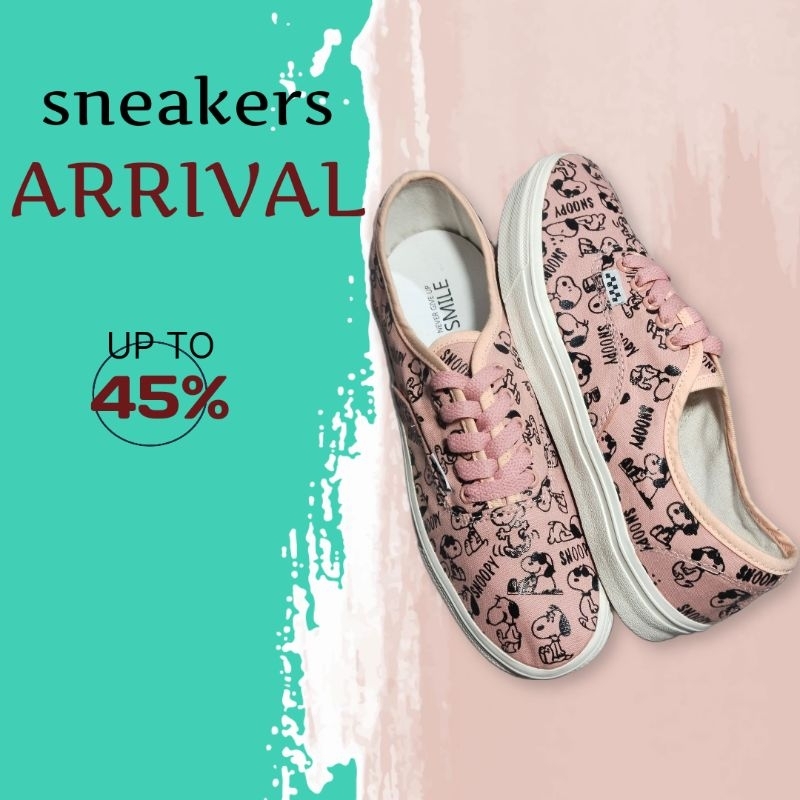 sepatu sneakers wanita sepatu kasual wanita Snoopy sepatu pink