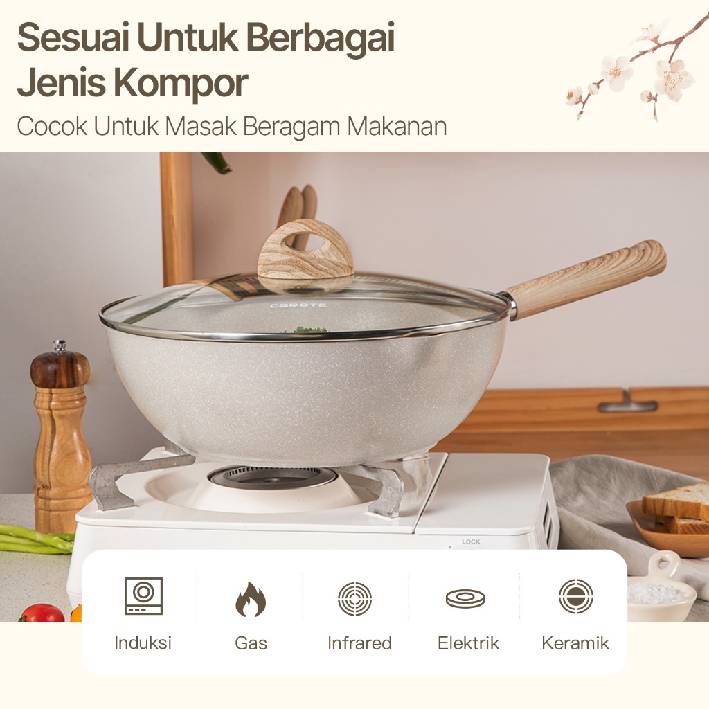 TERMURAH CAROTE Panci Wok Wajan Penggorengan Satuan 26/30 cm Lapisan Granit Anti Lengket Dilengkapi