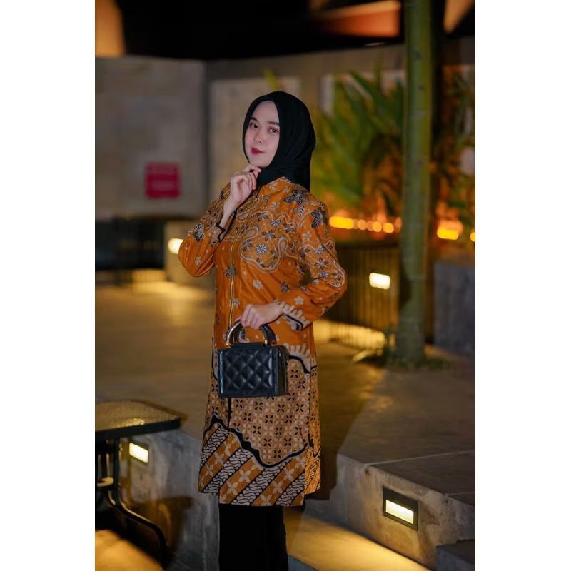 Tunik Baju batik Wanita modern Xavia Tunik batik kantor terlaris Resleting depan