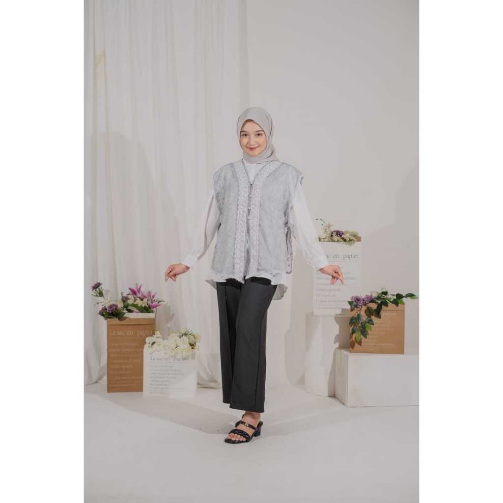 KAYLLA OUTER BROKAT GREY | VEST BROKAT | OUTER KEBAYA MODERN