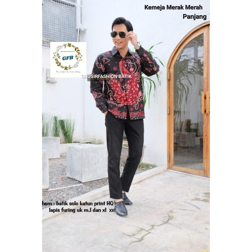 MERAK MERAH baju batik pria cowok lengan panjang dan pendek modern kasual premium batik solo. Seraga