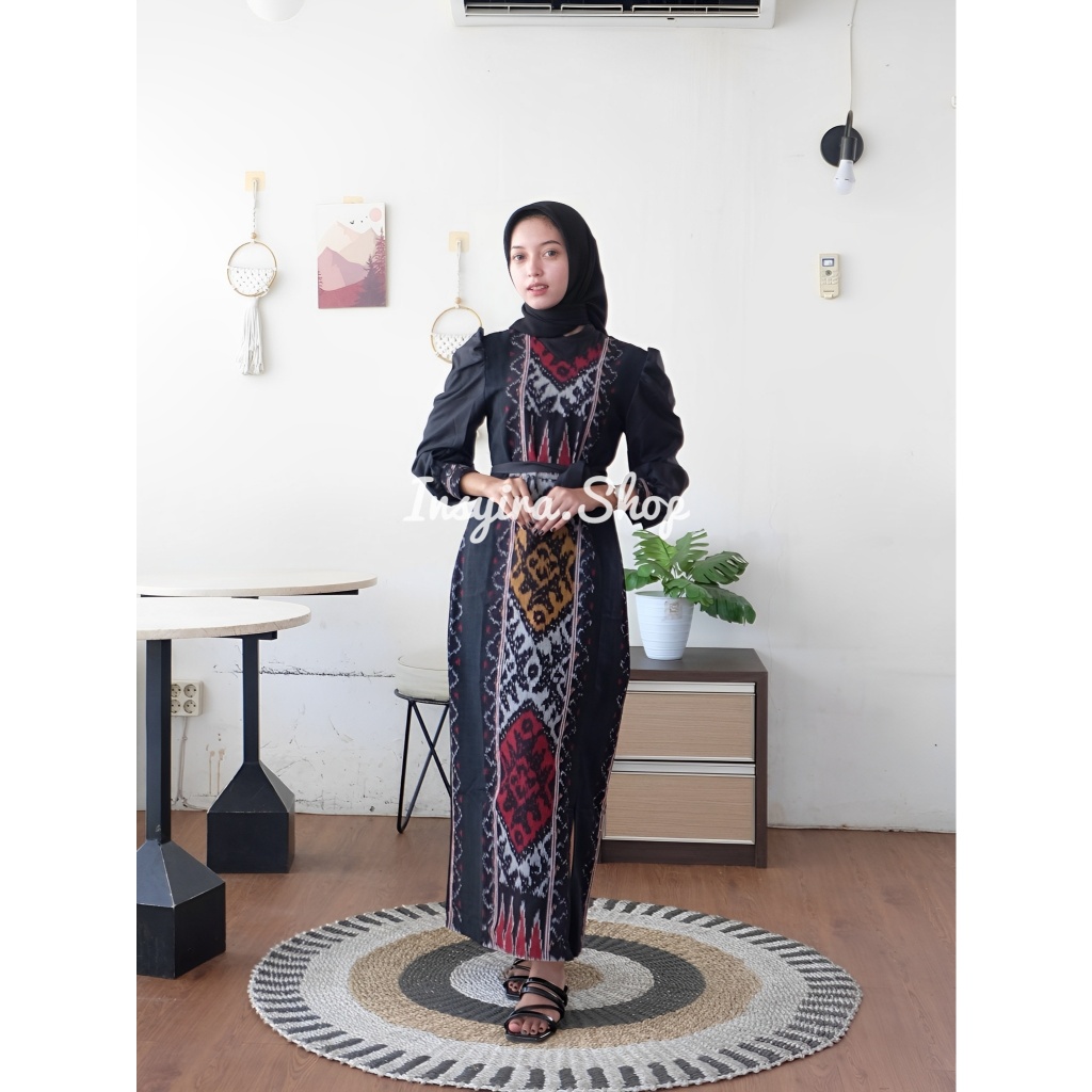 READY STOK - BAJU COUPLE TENUN  - PADMA DRESS  HITAM - DRES COUPLE LEBARAN KONDANGAN - BAJU LEBARAN