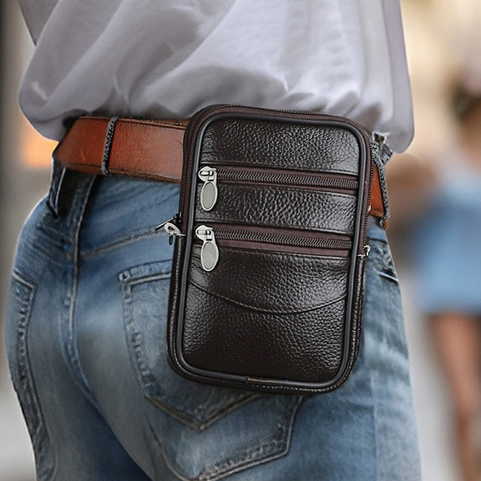 Tas Pinggang HP Kulit Pria Selempang Pria Kulit Mini Sarung HP Kulit Pria Bisa di Selempang