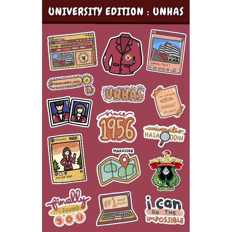 

[15 PCS] STIKER UNIVERSITAS HASANUDDIN (UNHAS) LUCU MURAH GLOSSY