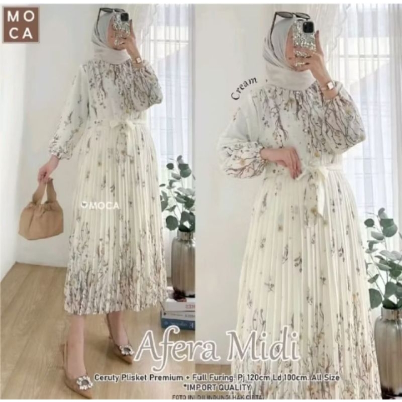 AFERA MIDI CERUTY PLISKET PULL PURING DRESS WANITA MUSLIM