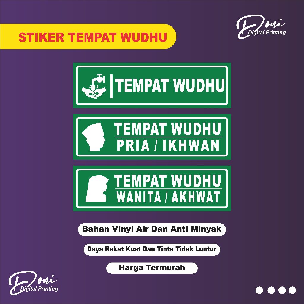 

Stiker Tempat Wudhu Pria / Stiker Tempat Wudhu Wanita / Stiker Tempat Wudhu
