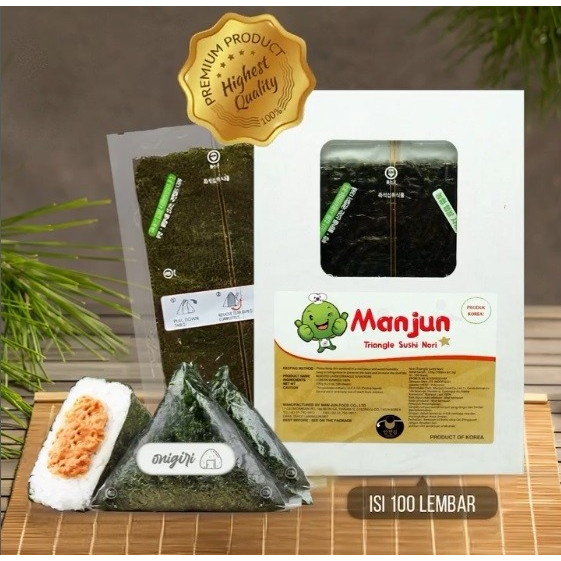 

Manjun Triangle Sushi Nori Onigiri Wrap Isi 100 lembar Seaweed Rumput Laut Segitiga Elastis Tebal Kuat Bahan Masakan Jepang Enak Lezat Murah Malang Jatim