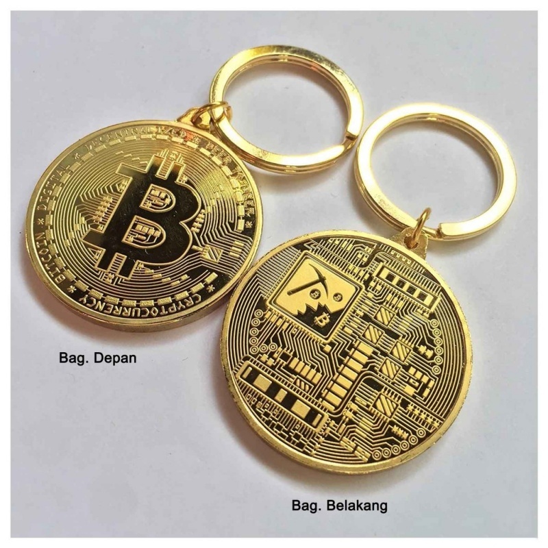 Leeopard Gantungan Kunci Kripto Bitcoin Keychain Plus Desain Replika Bitcoin Gold Plated