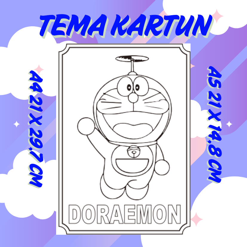 

25 Lembar Kertas Mewarnai Anak TK Tema Kartun Ukuran A5 Dan A4 Kertas HVS 80 Gsm