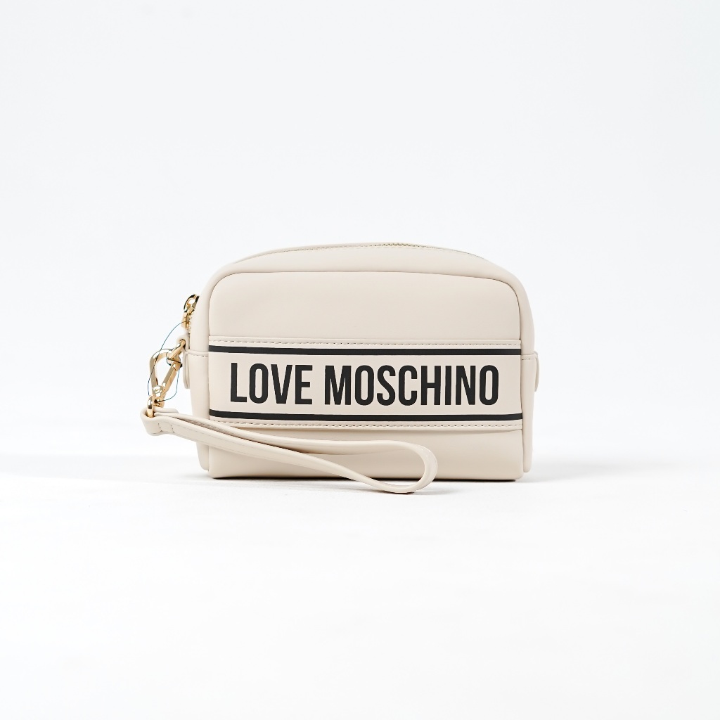 Tas LOVE MOSCHINO BAND TEXT STRIPE BLACK WHITE POUCH WITH HANDLE 100% ORIGINAL