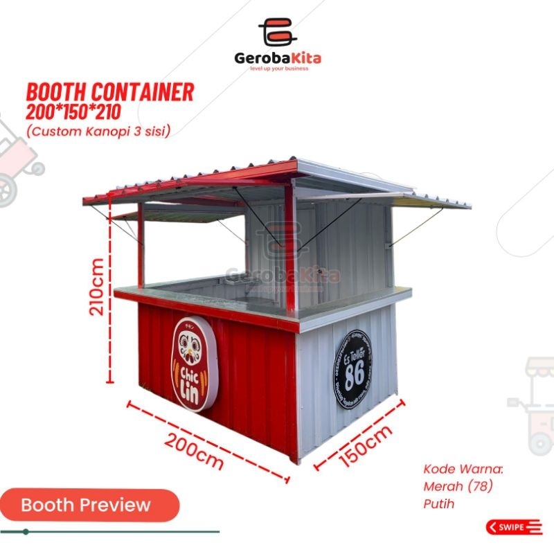 Booth Kontainer 200*150*210 neon box depan (Custom Kanopi 3 Sisi)