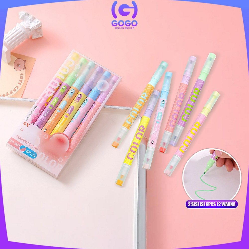 

GOGO-A114 Highlighter Pastel 2 Sisi Isi 6pcs 12 Warna / Spidol Penanda Teks Set Alat Tulis Sekolah / Spidol Pen Marker Ujung 2 Tip Serbaguna