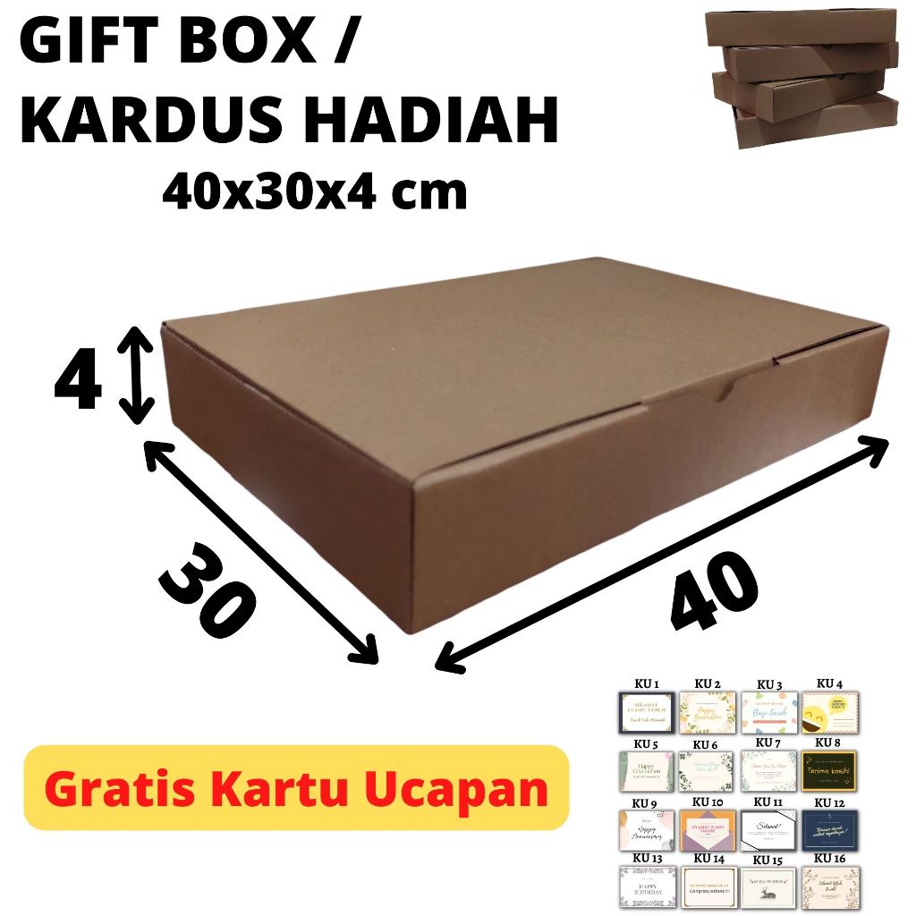 

Kardus Box Hadiah Gift Box 40x30x4 cm Gratis Custom Kartu Ucapan