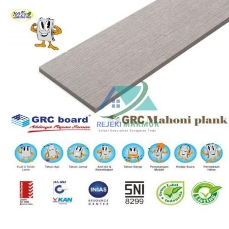 Mahoni Plank GRC 30 cm motif Kayu datar / Lisplang 8 x 300 x 3000 mm