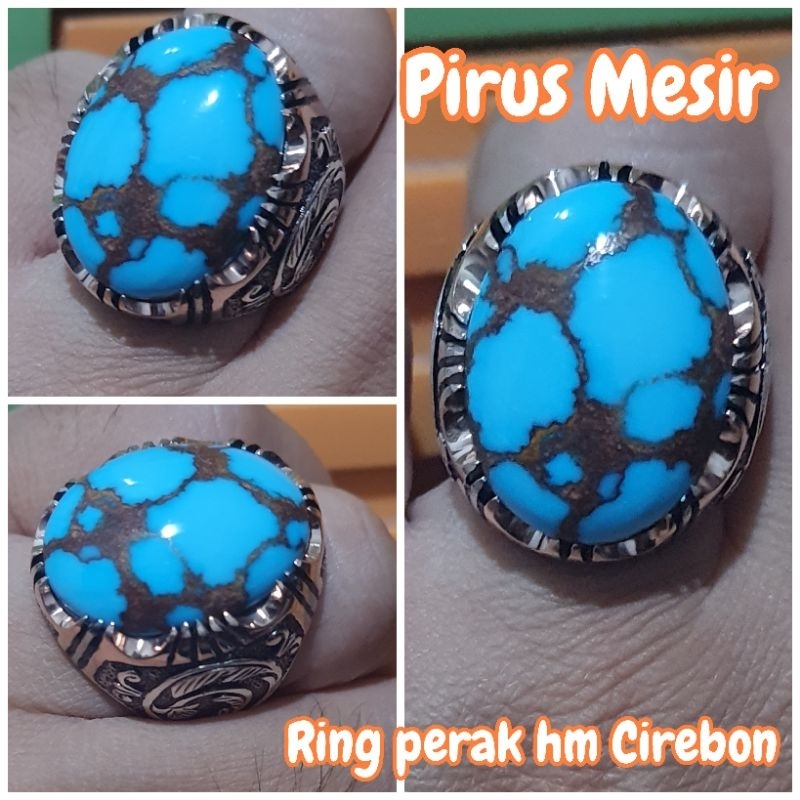 batu pirus mesir warna biru menyala ring perak hm cirebon