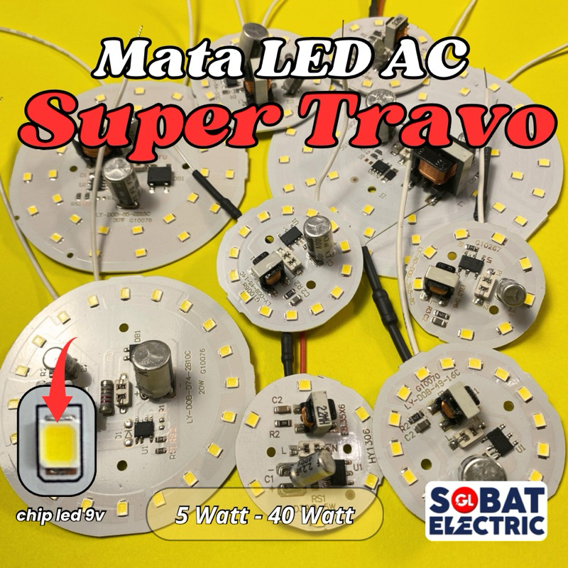 PCB LED AC Super Plus Trafo (ACR) - DOB Mata LED AC dengan Kabel Soket - Modul Lampu LED