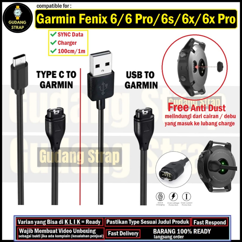 Cable Charge Data Garmin Fenix 6 / Fenix 6 Pro / Fenix 6s / Fenix 6x / Fenix 6x Pro Kabel Data Isi D
