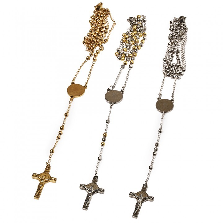 Kalung Rosario Titanium 3mm Harces Santo Benediktus kalung besi putih kalung titanium rosario warna 