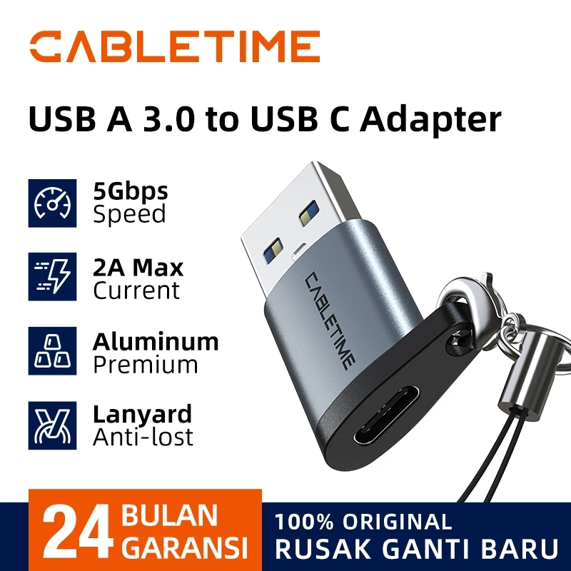 Kabel OTG Type c to USB type A OTG premium OTG CABLETIME  Adapter Type A To C Data Sync Charge Adapt