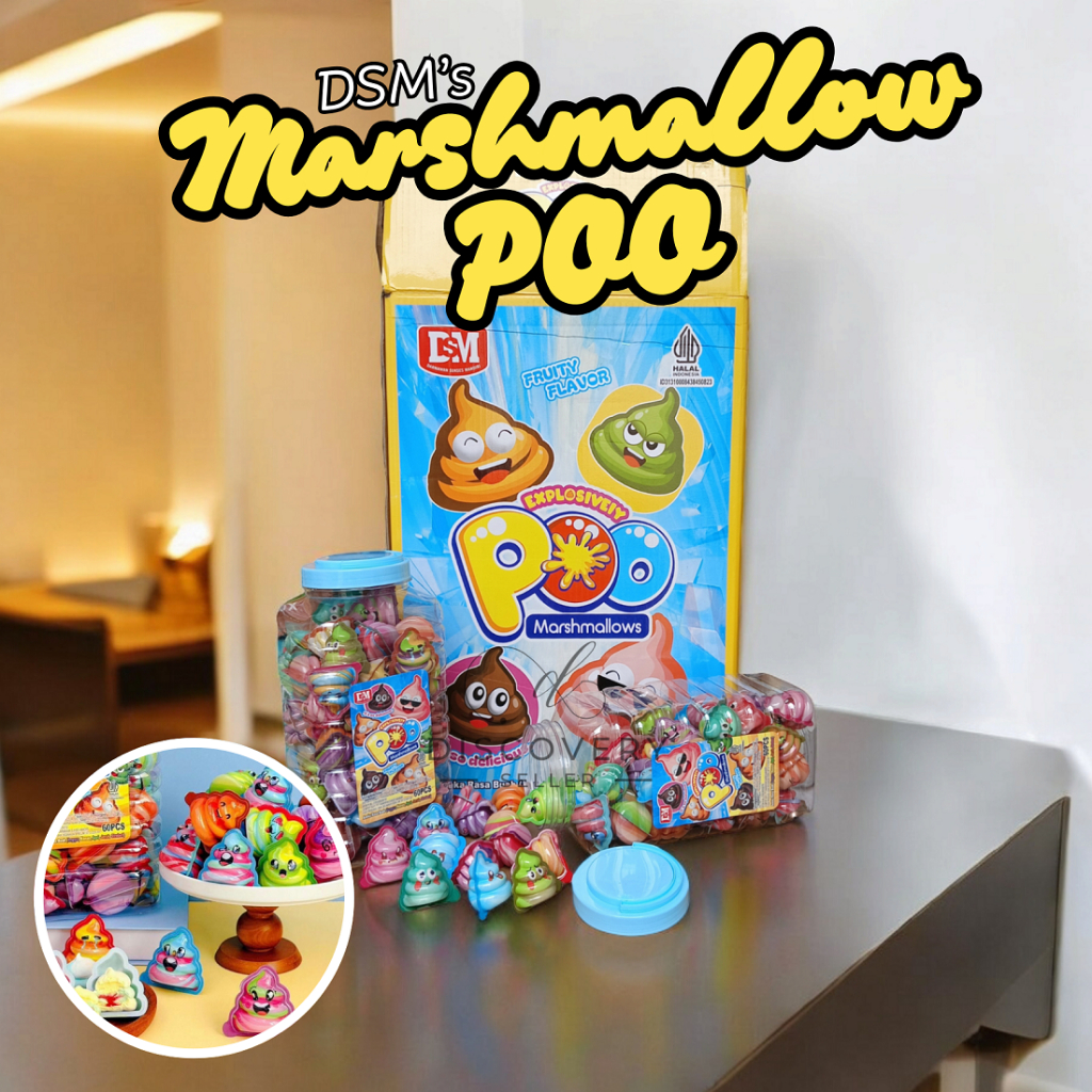 

DSM Marshmallow Poo Permen Lembut Marshmallow Bentuk Poo 1 Toples Isi 60 PCS