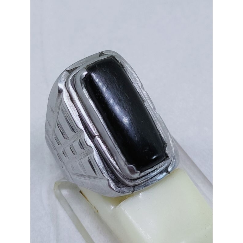 Cincin batu akik vintage black oval natural onyx koleksi batu akik kalimaya hitam