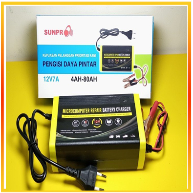 Battery Charger Sunpro 12V 7A / Adaptor cas Aki 4AH-80Ah