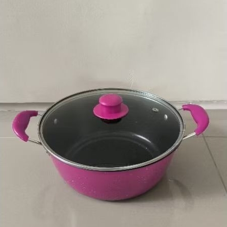 panci soup pot kuping marble/teflon 20 cm tutup kaca