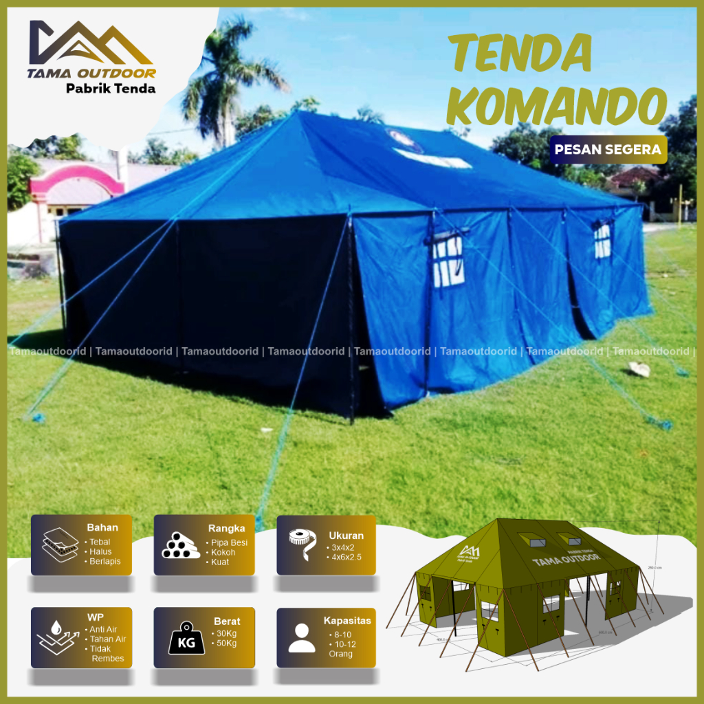 Tenda Komando Tni 4x6 Barak Tenda Pramuka Regu - Perkemahan Camping Kap. 8 Orang Peleton TNI