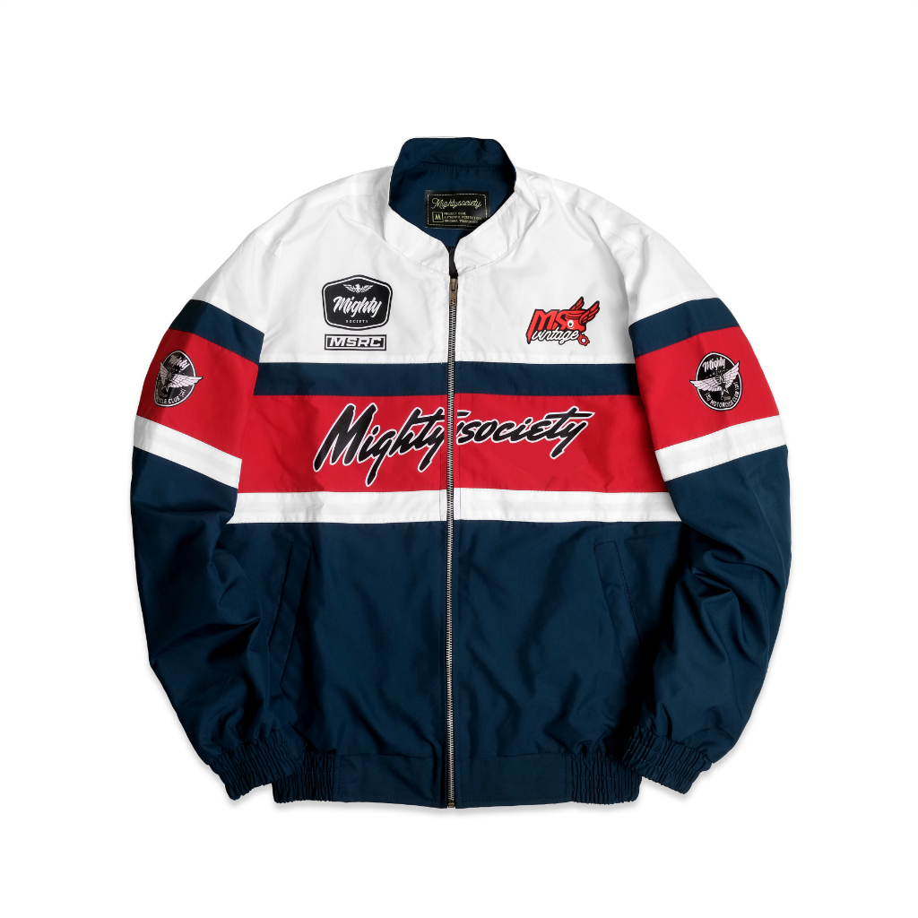 JAKET BOMBER NASKAR-MIGHTYSOCIETY - Jaket Riding Sunmori - Vintage Full Embroidery