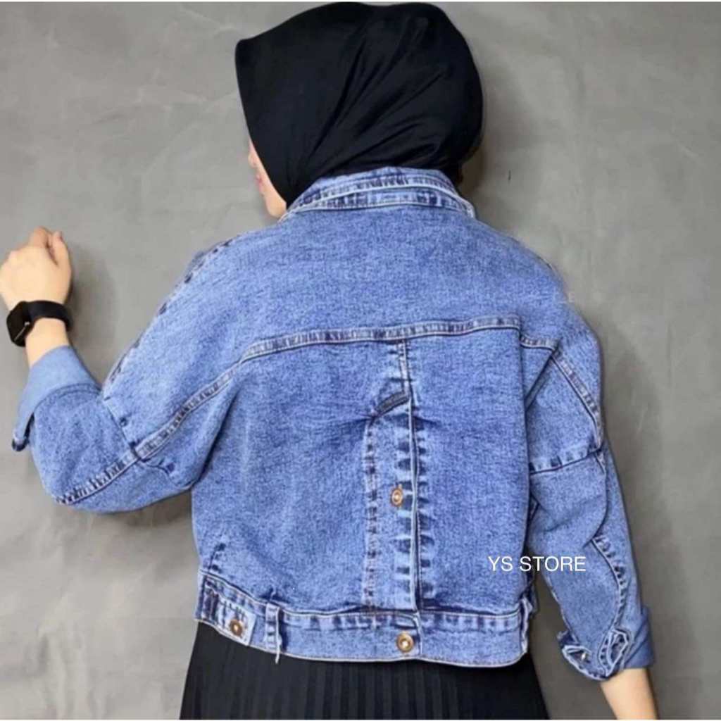 Jaket crop wanita - Jaket jeans crop terbaru - Jaket Crop model kancing belakang - Best seller COD