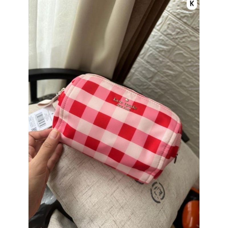 Kate Spade KG606 Chelsea Pouch Gingham Check Printed Pink Multi