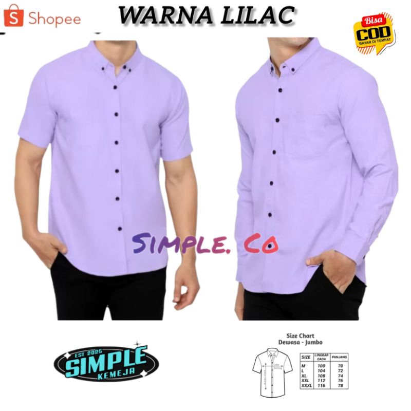 Kemeja Pria Warna Lilac | Kemeja Polos Ungu Lilac Lengan Panjang & Pendek | Hem Katun Slimfit Premiu