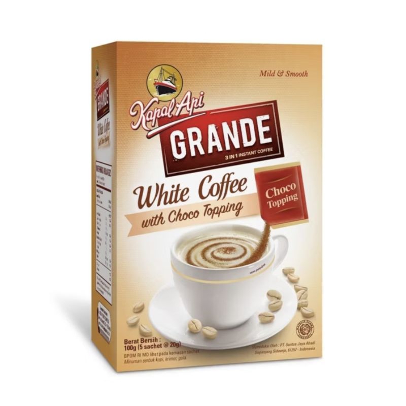 

Kapal Api Grande White Coffee with choco Topping 5sachet x 20gr kopi susu bubuk instant