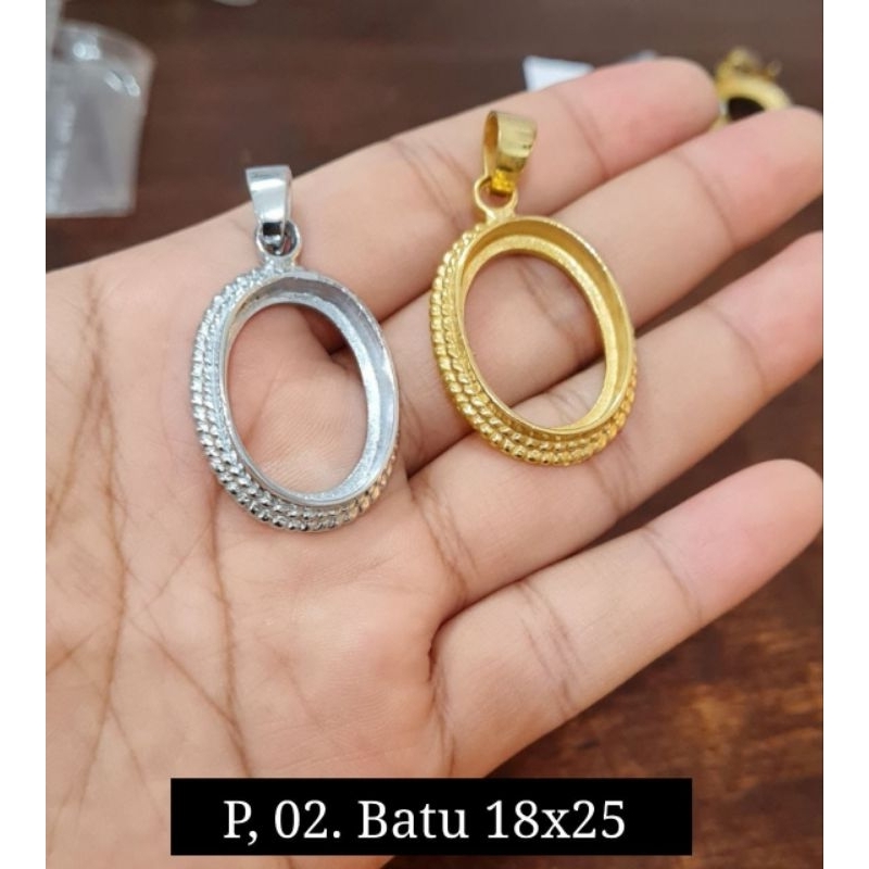 Ring Liontin Perunggu warna emas ikat batu akik model gigi
