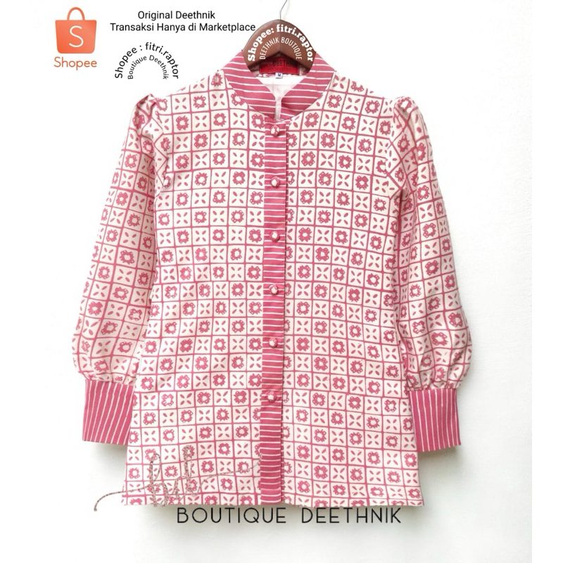 Blus Batik wanita warna pink batik cap asli kancing depan batik busui friendly