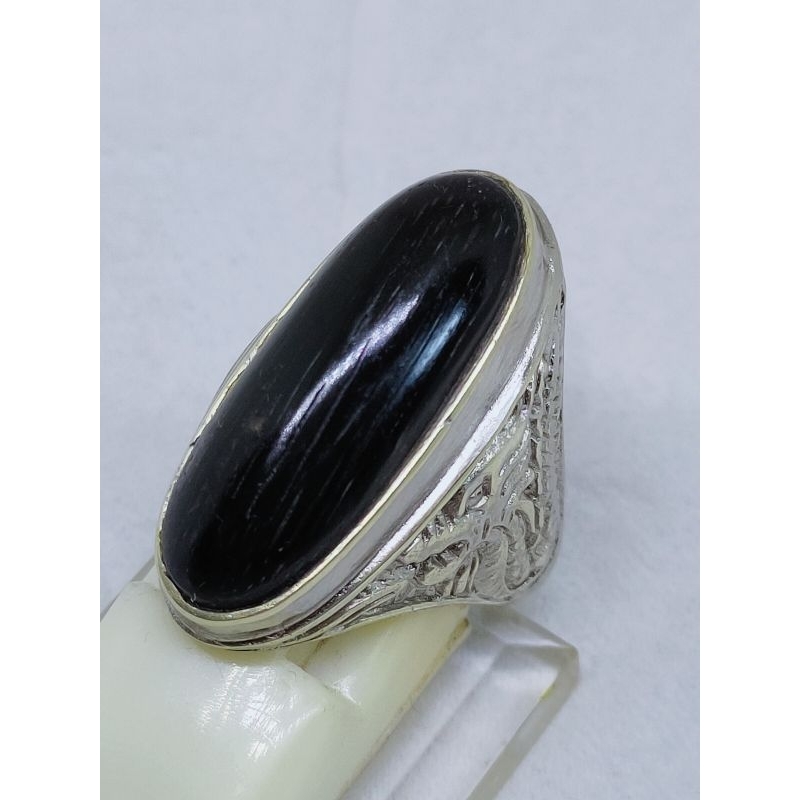 Cincin batu akik natural black oval onyx koleksi batu akik kalimaya hitam