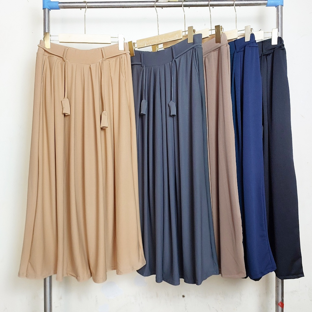 Kulot Polos Jumbo Bahan Moscrepe Variasi Tali Pinggang