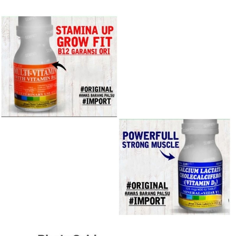 Paket hemat calcium lactate dan multivitamin ayam import untuk ayam laga