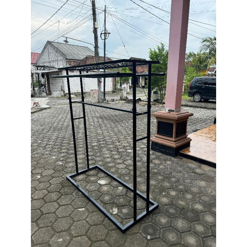 Gawang baju 2 sisi pipa bulat 150cm Hitam