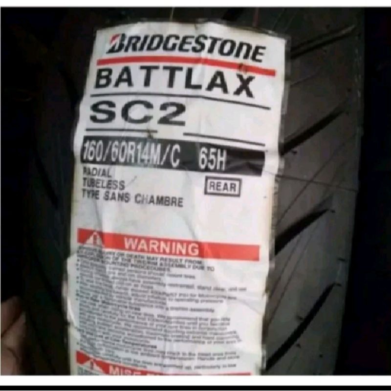 BAN LUAR BATTLAX BRIDGESTONE SC 2 UKURAN 160/60-14 TUBELESS