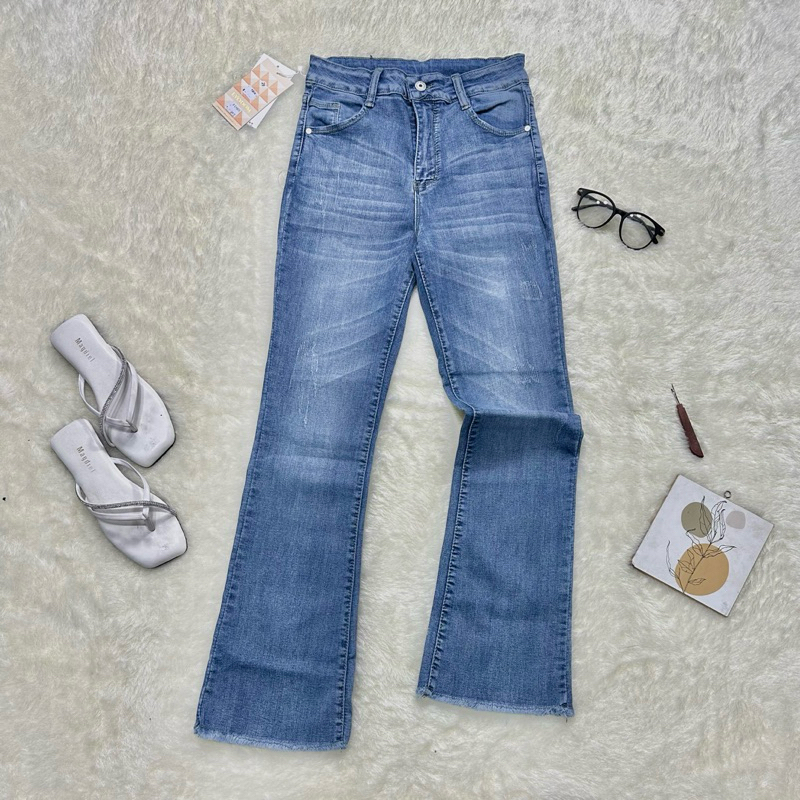 JiNICLO | Celana Jeans Wanita Cutbray Camilla Cakar Sobek Tidak Tembus Hijab Friendly