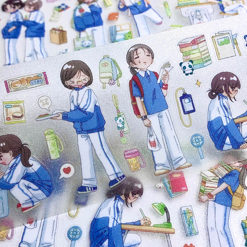 

[35x6cm] School Girl Glitter Transparent Sticker Roll Japanese Korean Style | Cute Y2K Deco Stiker Jepang Korea Journaling Scrapbook Washi Tape Buzzz Object