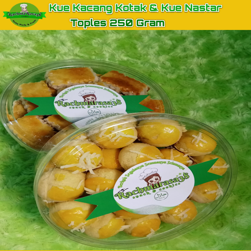 

Rachmarasa38 Paket Kue Kering 2 Pcs | nastar Nanas Dan Kue Kacang Persegi | Kemasan Toples 250 Gram