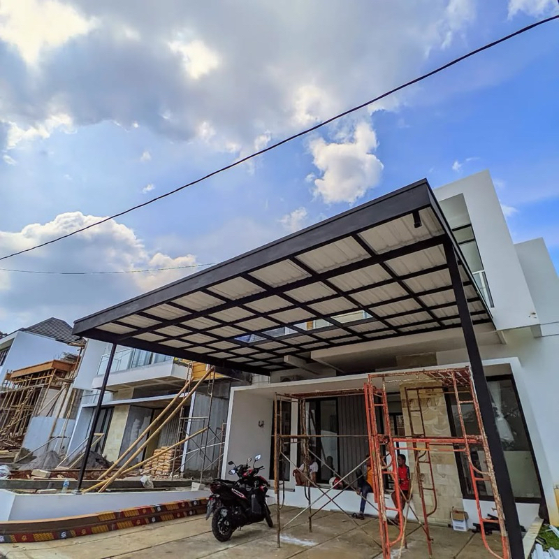 Kanopi Atap alderon + plafon PVC Besi hollow Galvalume