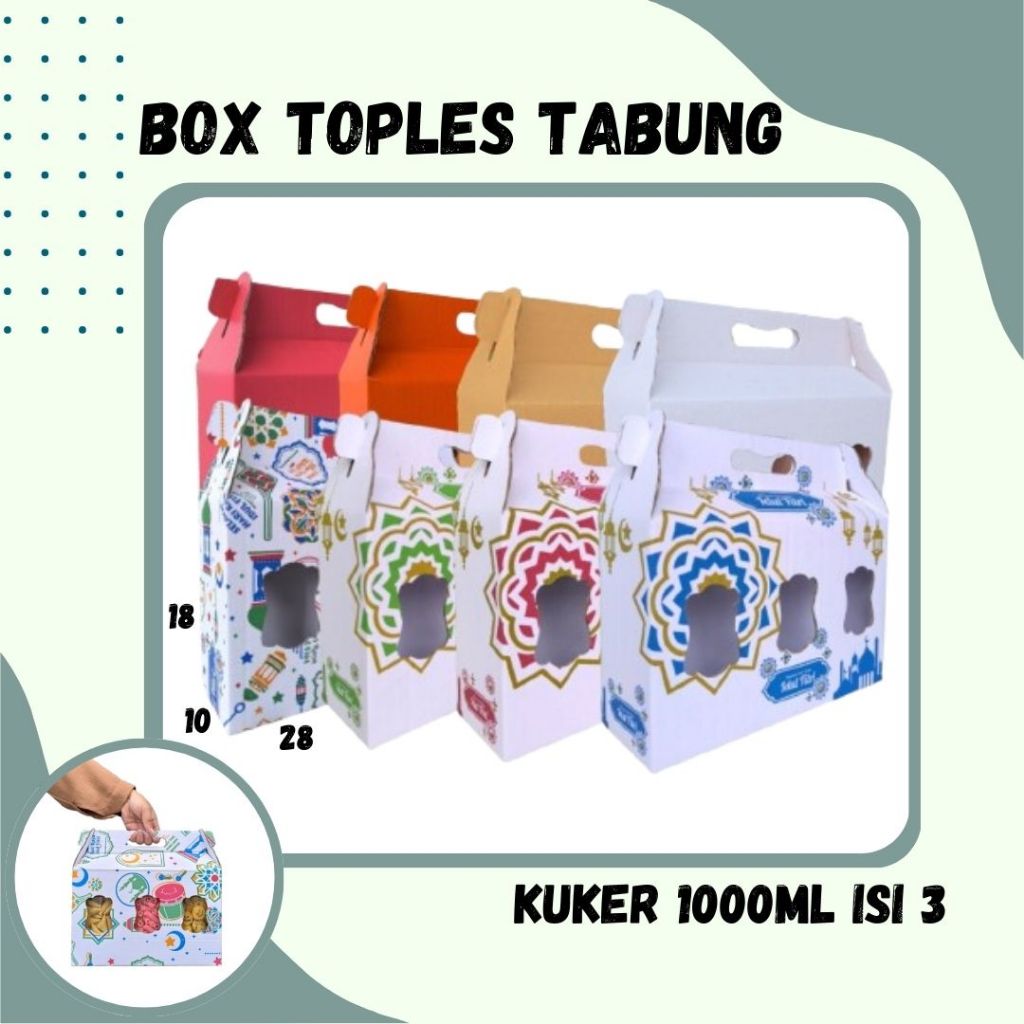 

Box Jinjing Kuker 28x10x18 Jinjing Jar (KUKER TOPLES JAR 1000ml ISI 3) Box Jinjing Kardus Lebaran Idul Fitri Hampers Polos/Motif