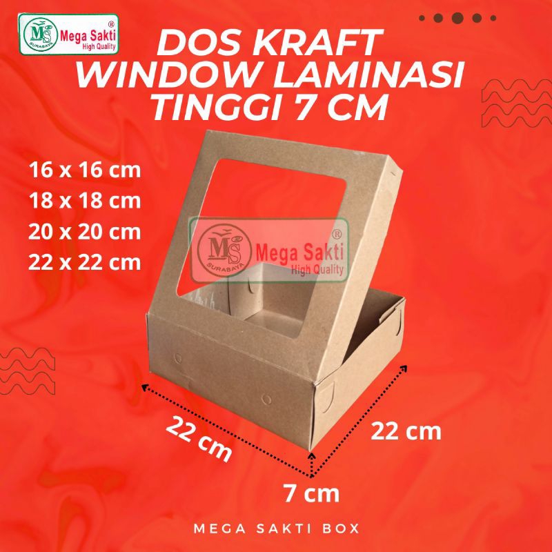 

(ISI 5 PCS) DUS / DOS BOX KUE KRAFT WINDOW LAMINASI TINGGI 7 CM / Karton Box Kotak Hampers Kraft Window