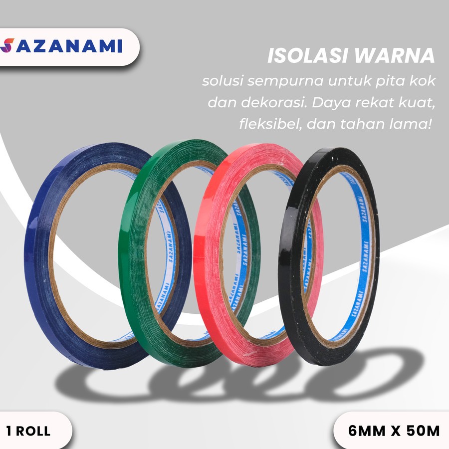 

1 ROLL Isolasi warna 6mm x 50m sazanami selotip solasi lakban tapes opp warna