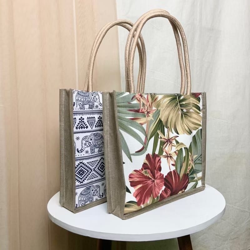 Tas Jinjing Kanvas Tali Sumbu Handbag Kanvas Motif Kecil Tas Tali Sumbu MINI Tas Mukenah